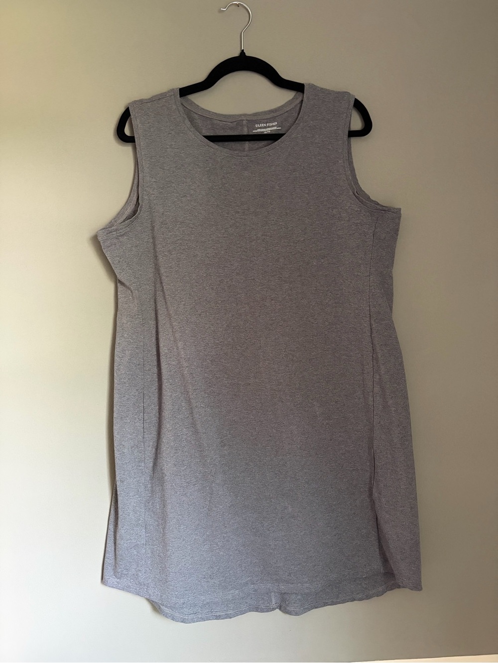Eileen Fisher Tank Shift Dress Gray Grey Sleeveless Tunic XL Organic Cotton